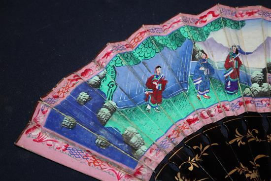 A Chinese lacquer fan and two others